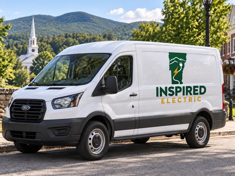 Inspired Electric van with the company logo on its side